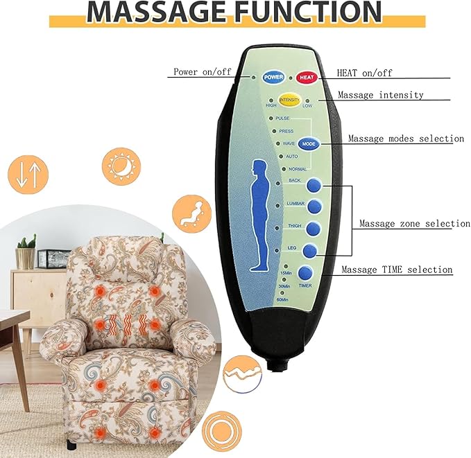 KCREAM Massage Chair Recliner with Heat Manual Fabric Recliner Chairs with Side Pockets Small Recliner Chairs for Small Spaces Overstuffed Recliners Single Sofa with Vibration Home TheaterFloral