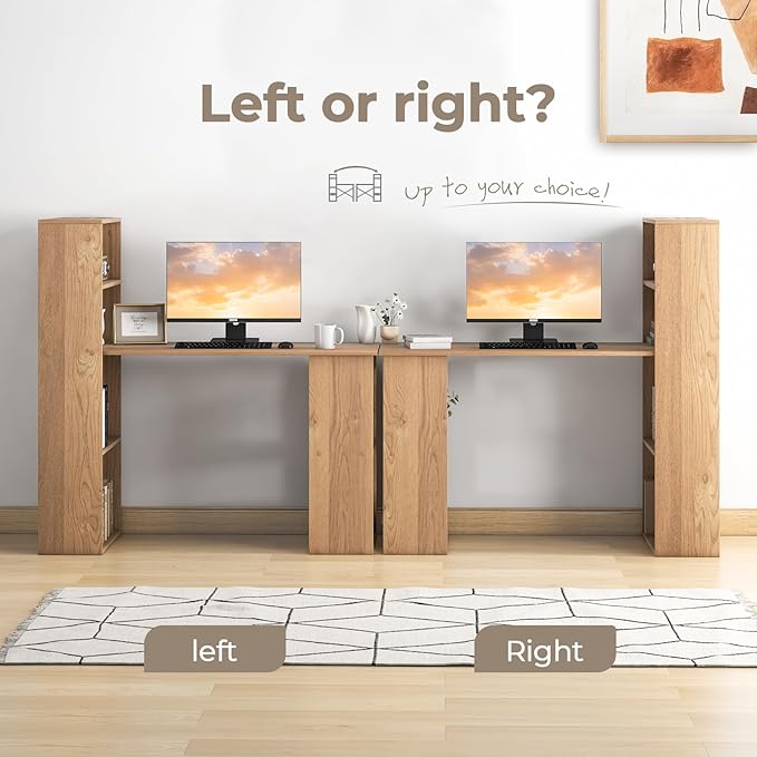 GRAFFY Computer Desk with 6 Storage Shelves - 48 Reversible Writing Desk Workstation with Bookshelf and CPU Stand Modern Compact Office Desk for Bedroom Study Home Office (Natural)