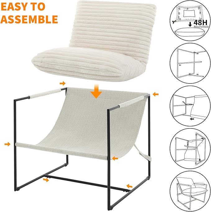 IDEALHOUSE Modern Accent Chair Armchair with Metal Frame for Living Room Upholstered Comfy Lounge Chair Cozy Accent Chairs with Soft Cushion for Bedroom Balcony Lounge Reading Room Beige