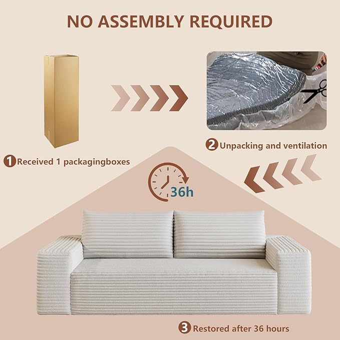 Modern Corduroy Loveseat Sofa2-Seater Cloud Couch with Memory Foam and Furry PillowsDeep Seat Small Sofa with Wide ArmrestsNo Assembly Couch in a Box for BedroomSmall Space (White70.8in)