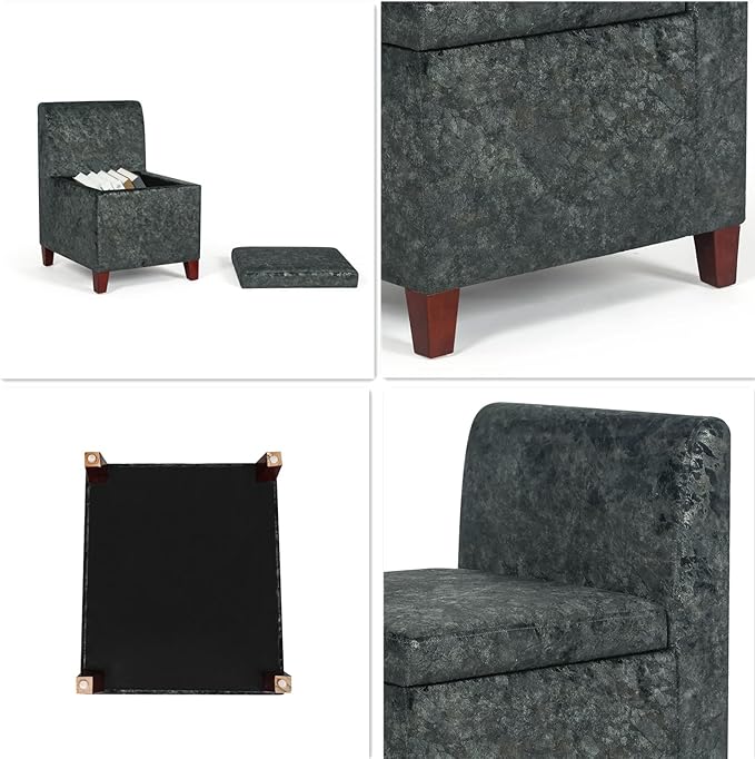 Joveco Accent Chair with Storage Fabric Upholstered Vanity Chair Seat with Removable Lid Modern Single Sofa for Living Room Bedroom Reading Room (Grey with Gold)