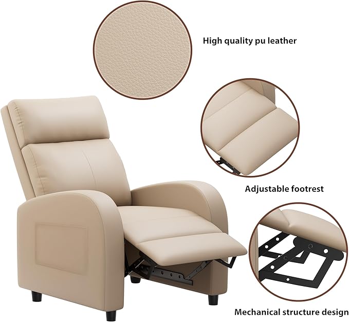 JUMMICO Recliner Chair Adjustable Home Theater Single Recliner Sofa Furniture with Thick Seat Cushion and Backrest Modern Living Room Recliners (Leather Beige)