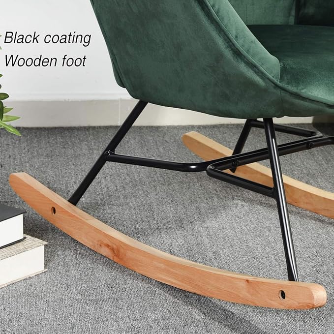 Upholstered Rocking Chair Rocker for Living Room Bedroom Green - Oak Leg