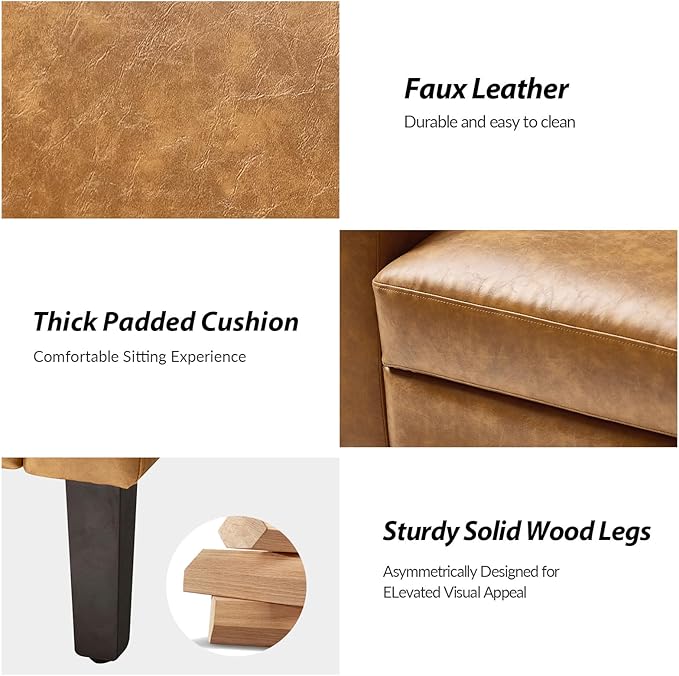 HULALA HOME Wingback Recliner Chair Faux Leather Upholstered Armchair with Lumbar Pillow Thick Padded Cushion and Solid Wood Legs for Living Room &amp Bedroom Set of 2 Camel