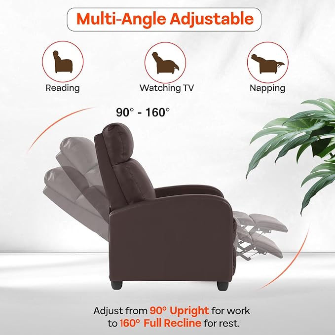 Recliner Chair PU Leather Massage Single Sofa Home Theater Seating Breathable Padded Reading Sofa with Footrest for Bedroom Living RoomBrown