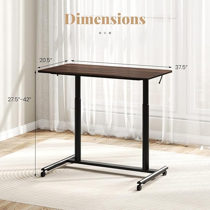 Giantex Mobile Standing Desk Height Adjustable Computer Desk with Wheels &amp Aluminum Frame C Shaped Sofa Side Table Portable Laptop PC Workstation Compact Rolling Desk for Small Space (Brown)