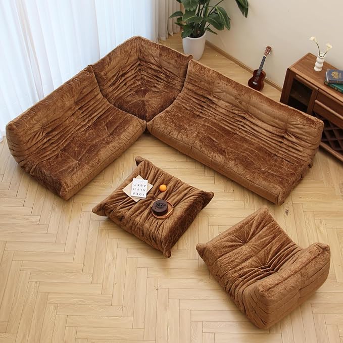 N&ampV Soft Premium Chenille Floor Lounge Chair Mid Century Armless Floor Sofa Foam Sofa Accent Chair for Living Room Bedroom and Office (Brown Corner Chair)