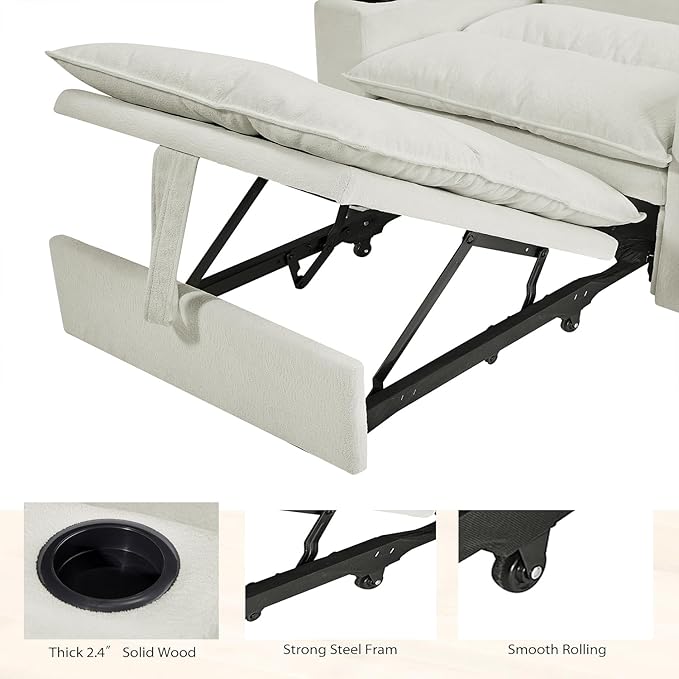 Sleeper Chair 3 in 1 Convertible Pull Out Chair Sleeper with Bracket and Cup Holder Chairs Bed Sleepers for Adults Adjustable Sofa Bed Chairs for Living Room Small Spaces Beige