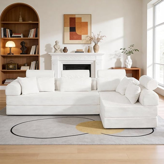 KEIKI 106 4Seat Modular Sectional Corduroy Sofa Couch for Cozy Cottage Small Space Family Friendly Traditional Families Warm Inviting Comfy Supportive Rest Space Elegant Premium Design Beige