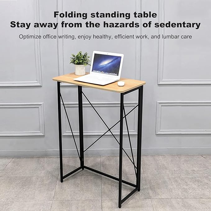 Folding Laptop Computer Desk Standing Desk 31in Small Desk for Sitting or Standing No Need to Assembly Suitable for Home Office Writing (Wood Board Color)