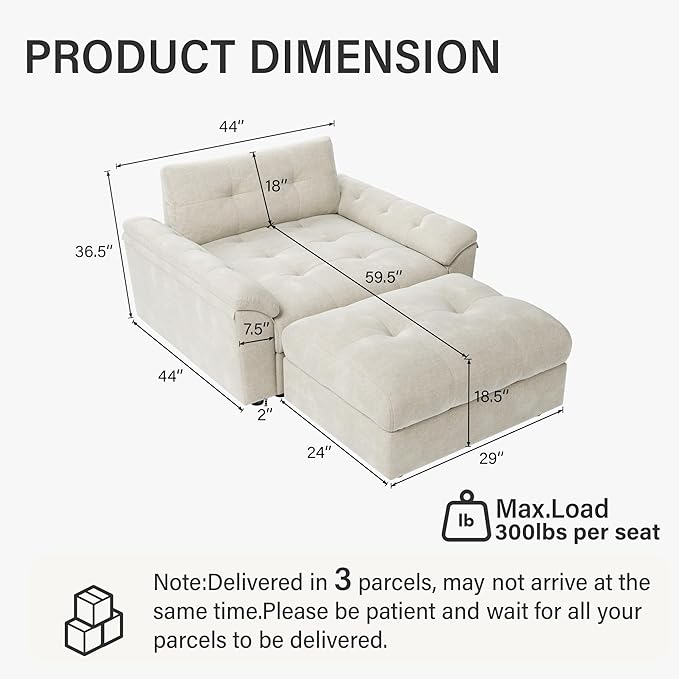 Oversized Modular Sectional Sofa with Adjustable Back Modern Comfy Sectional Couch with Storage Ottoman Deep Seat Chenille Cloud Couch for Living Room Chair with Ottoman Beige