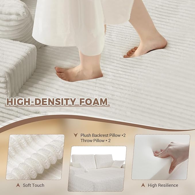80” Oversized Double Lounge Chaise Cloud Plush Couch Bed Upholstered Boneless Cloud Sofa Deep Seat No Assembly Required Modern Corduroy Sleeper Loveseat Chair for Living Room Bedroom Reading