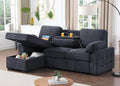 Lilola Home Mackenzie 91-inch Chenille Fabric Reversible Sleeper Sectional Sofa with Storage Chaise Drop-Down Table Cup Holders &amp USB/USB-C Charging Ports Easy Assembly Living Room — Charcoal