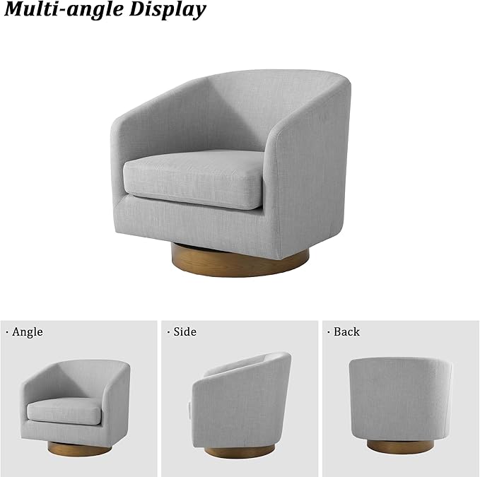 Swivel Barrel Chair Modern Round PU Leather Accent Armchair for Living Room Bedroom Oversized Comfy Club Reading Chairs for Adults (Fabric Light Grey Set of 2)