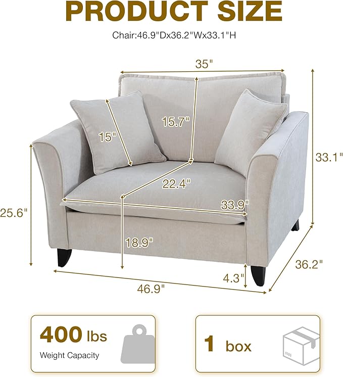 ERYE Living Room Accent Chair Modern Chenille Upholstered Wider Seat Cushion Leisure Armchair W/2 Pillows and Removable Cover for Home ApartmentBedroomOffice
