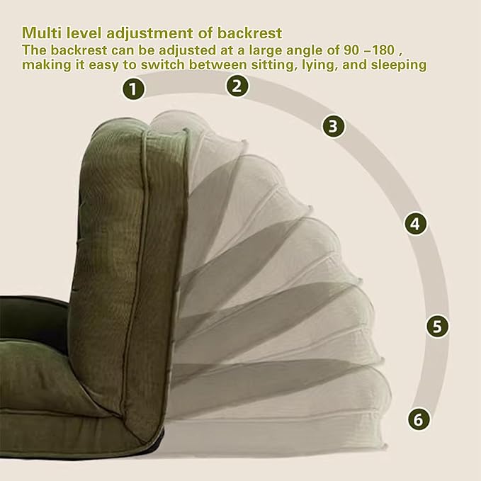 Lazy Sofa Couch 5 Adjustable Position Floor Sofa Fits with 2 Pillows Folding Tatami Lazy Bed Suit to Put in Bedroom Living Room (Green-3)