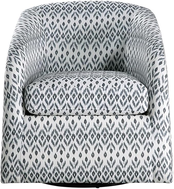Pemberly Row Contemporary Textured Swivel Chair Multi-Color Tribal Pattern Fabric Upholstery Foam Padding Solid Wood Frame Metal Swivel Base 360-Degree Rotation Living Room Reading Nook Home