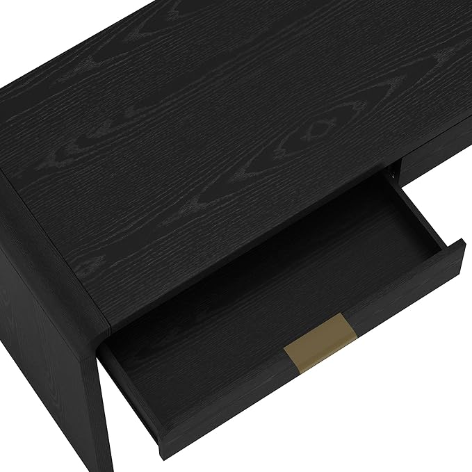 Manhattan Comfort Grace 54 Modern Office Desk with 2 Drawers Wood Table with Metal Recessed Handles for Work from Home Study Craft Stylish Executive Desk Black and Gold