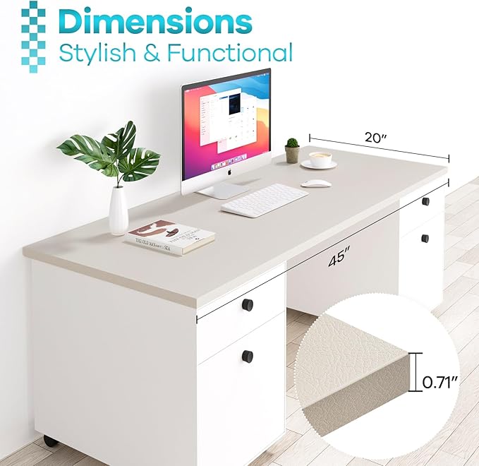 Kaboon Universal Tabletop 45x20 Solid One-Piece Melamine Table Top L-Desk Floating Desk DIY Home and Office Leather/Ivory
