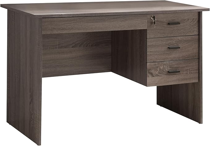 Executive Office Desk Lockable 3 Drawer Home Office Desk Distressed Grey