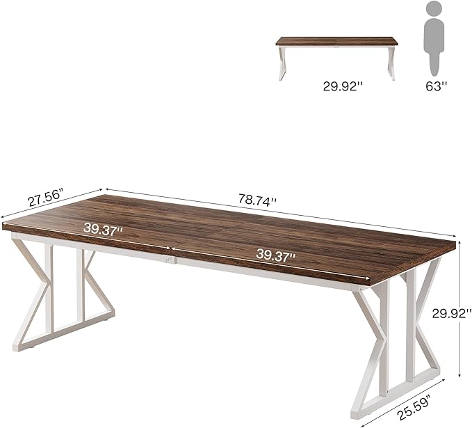 Tribesigns 78.74-Inch Large Executive Desk Industrial Home Office Computer Desk Simple Long Writing Study Table Business Furniture (Rustic Brown/White)