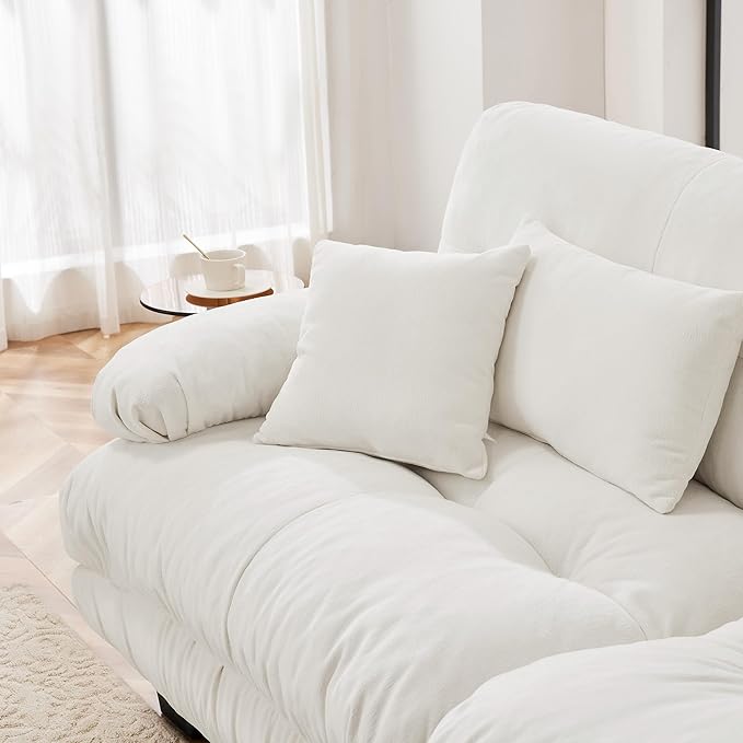 KEIKI 133 Sectional Sofa with Removable Ottomans Cream 5 Seat U Shaped Sleeper Cloud Couch Set Comfy Chenille Upholstered Modular SofaBed for Apartment Living Room Throw Pillows White