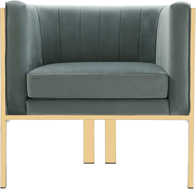Manhattan Comfort Paramount Velvet Accent Armchair Set of 2 Polished Brass Frame with Geometric Legs Art Deco Chair 1920s Glamour Fully Assembled Living Room Lounge Seat Warm Grey