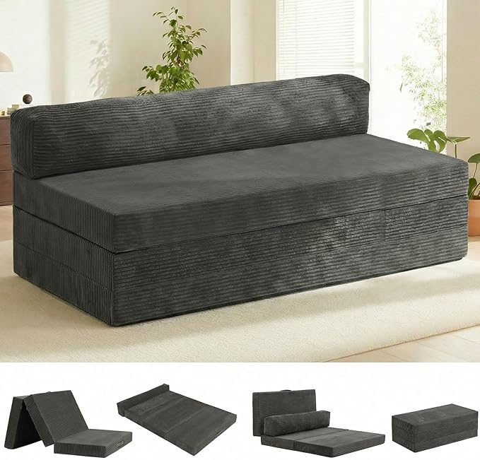 5-in-1 Convertible Sofa Bed Boneless Loveseat Sleeper with Removable Cushions &amp Washable CoverFuton Sofa Bed with Handle Pull Out Couch for Small Spaces King Size Grey