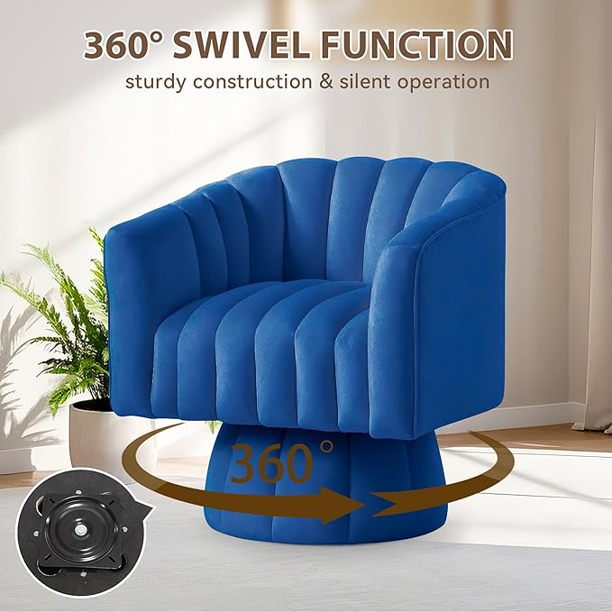 YSICK Swivel Accent Chair360°Swivel Barrel Chairs Mid-Century Chair with Wide Upholstered Modern Velvet Fabric Round Armchair for Living Room Lounge Bedroom