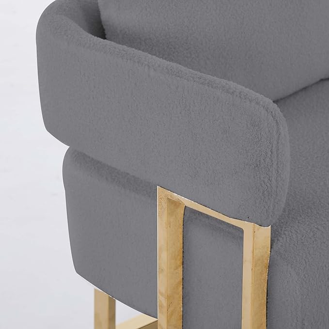 Teddy Fabric Accent Chair Modern Side Chair with Gold Metal Legs 51 Inch Wide Upholstered Loveseat for Living Room Dressing Area Office (Grey+Gold)