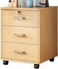 Office File Cabinet Wooden File Cabinet with 3 Solid Color Drawers File Cabinet with Sliding Wheel Storage Lock Small Side Cabinet
