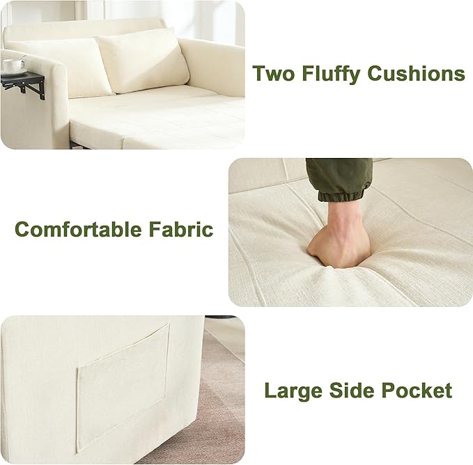 45 Oversize 3-in-1 Sleeper Chair 75 Long Pull-Out Sleeper Sofa Bed with Wing Table and Side Pocket for Living Room Bedroom Small Space Beige
