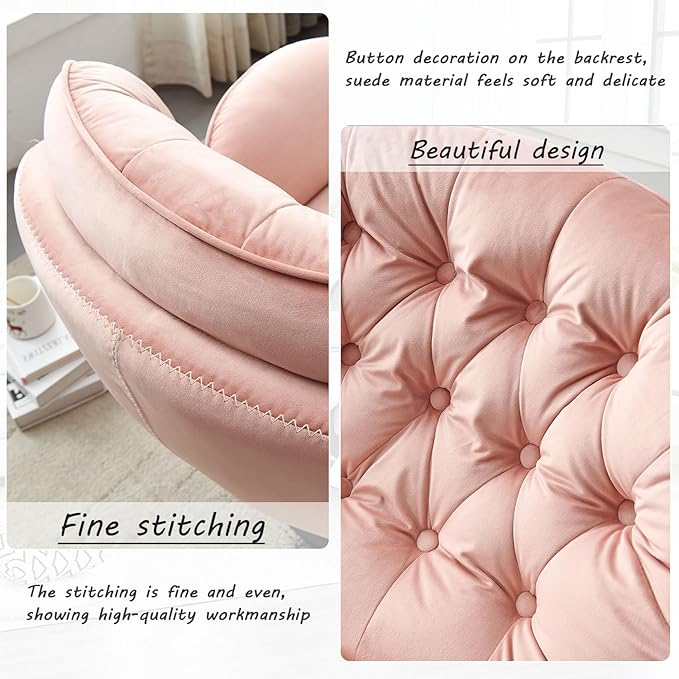 Swivel Accent Chair with Ottoman Set Velvet Modern Lounge Chair with Metal Base Frame &amp Footrest Comfy Lazy Single Leisure Armchair Reading Chair with 360 Swiveling For Living Room/Bedroom/Pink