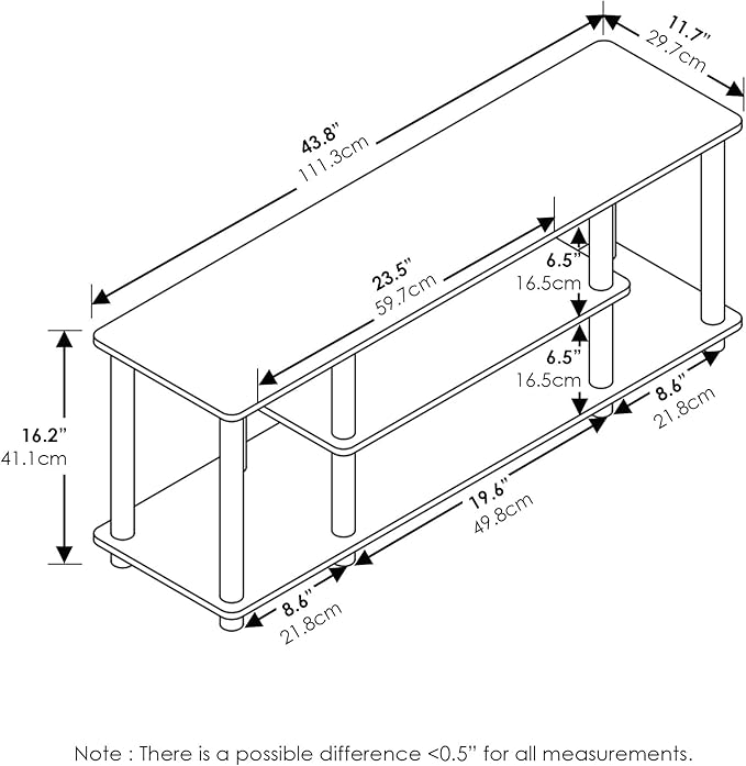 Furinno Turn-N-Tube No Tools 3D 3-Tier Entertainment TV Stand up to 50 inch TV Round Tubes Walnut