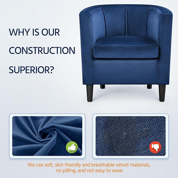 Yaheetech Velvet Accent Chair Modern and Comfortable Armchairs Upholstered Barrel Sofa Chair for Living Room Bedroom Waiting Room Blue