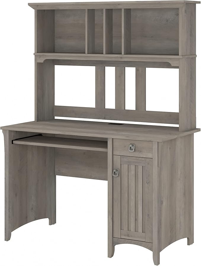 Bush Furniture Salinas Computer Desk with Hutch | Study Table with Drawers Cabinets &amp Pullout Keyboard/Laptop Tray | Modern Home Office Desk in Driftwood Gray | Work Desk with Storage
