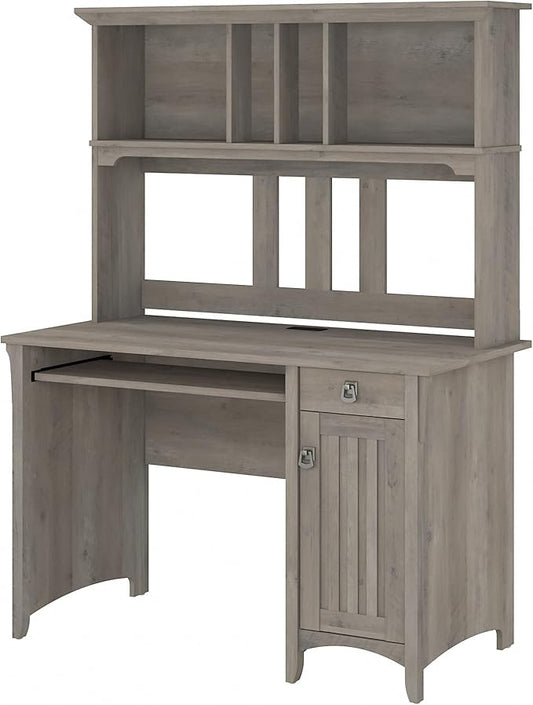 Bush Furniture Salinas Computer Desk with Hutch | Study Table with Drawers Cabinets &amp Pullout Keyboard/Laptop Tray | Modern Home Office Desk in Driftwood Gray | Work Desk with Storage