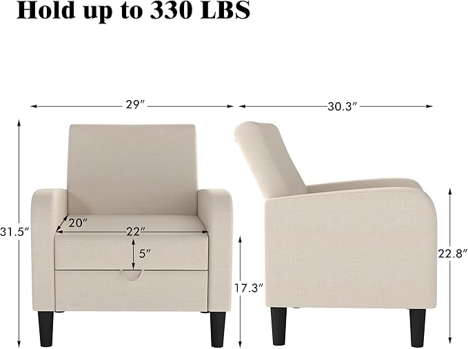 DAGONHIL Living Room Chair Upholstered Accent Chair Reading Chair for Bedroom Linen Fabric Armchair Single Sofa for Living Room/Office/Library (Beige 1 Pack)
