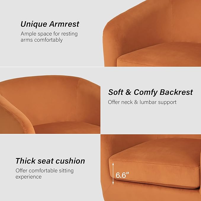 Swivel Barrel Chair Modern Round PU Leather Accent Armchair for Living Room Bedroom Oversized Comfy Club Reading Chairs for Adults (Velvet Orange Set of 1)
