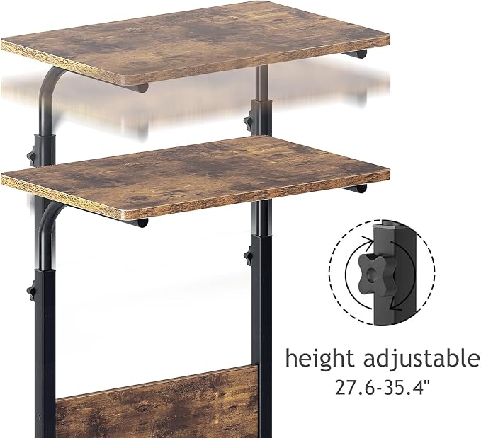 DlandHome Rolling Desk Mobile Standing Desk Mobile Side Table 23.6 Inches w/Wheels Adjustable Movable Portable Laptop Computer Stand for Bed SofaDUS-05#1-60FG-FBA