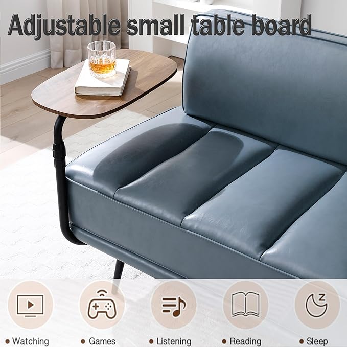 Anwick 55 PU Leather Small Sofa Loveseat Couch with Side Table Modern Upholstered Bed End Bench with Back for Bedroom Living Room Office Entryway (Gray)