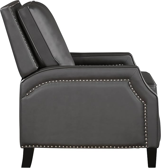 Lexicon Pushback Recliner Chair Faux Leather Armchair Push Back Recliner Nailhead Trim Solid Wood Legs Easy Assembly for Living Room/Office/Apartment Dark Gray