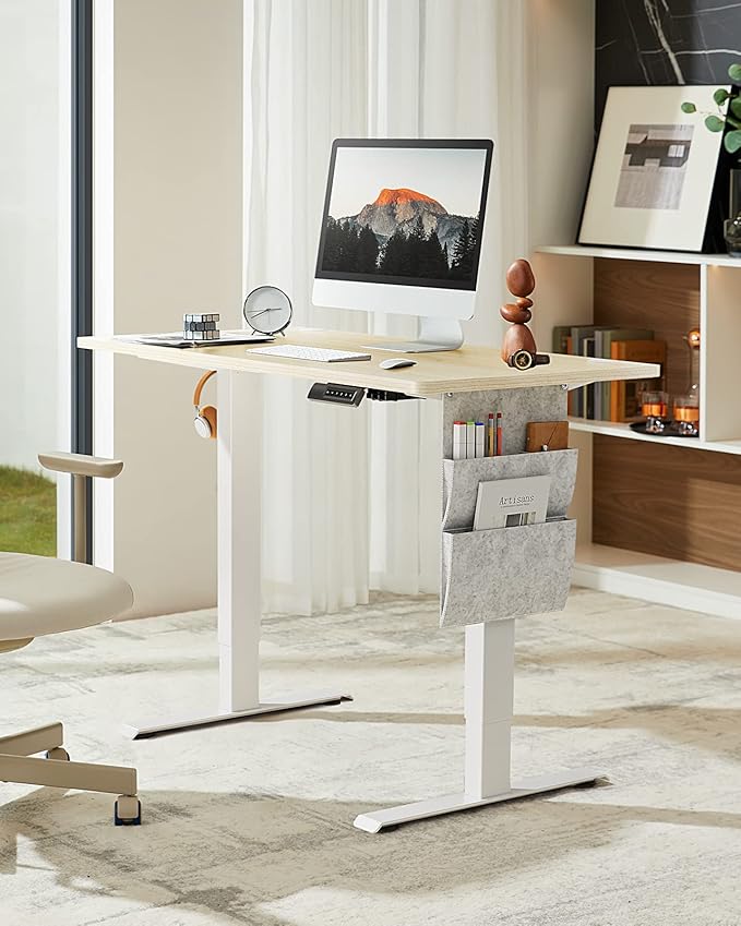 Marsail Height Adjustable Desk Electric Height Adjustable Desk with Storage Bag Standing Desk for Home Office Computer Desk Memory Preset with Headphone Hook 60 x 120 cm
