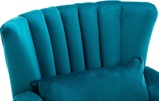 Kmax Teal Blue Accent Chair Velvet Wingback Chair with Pillow Nail-Head Channel Tufted Oversized Club Chair for Living Room Bedroom Guest Room