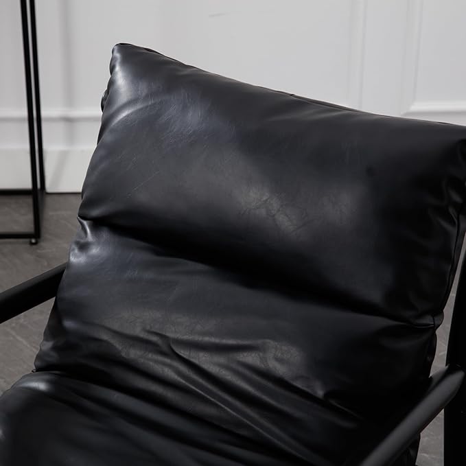 DUOMEI Faux Leather Accent Chair Mid Century Modern Living Room Chairs with Solid Wood Frame Upholstered Lounge Reading Chair Comfy Arm Chair Cozy Recliner for Bedroom/Guest Room Black