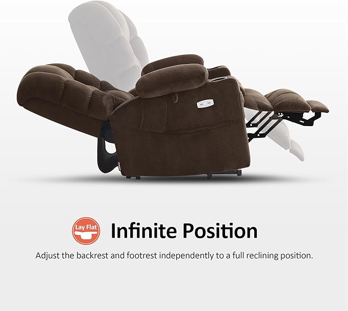 MCombo Small Triple Motor Power Lift Recliner Chair with Massage and Dual Heating Adjustable Headrest for Petite Elderly People Fabric 7631 (Coffee Small)