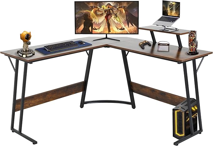 Bigacc L Shaped Gaming Desk 50 Corner Desk Spacious Dual Tops P2 Particleboard Metal Z-Legs Adjustable Non-Slip Pads Scratch/Waterproof Multi-Use Home Office/Game Room/Dorm
