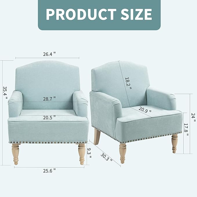 Modern Accent Chair with Retro Wooden Legs Nailhead Trim Small Fabric Club Chair Comfy Upholstered Armchair Lounge Chair for Bedroom Living Room Single SofaHolds 300lbs(Sage)