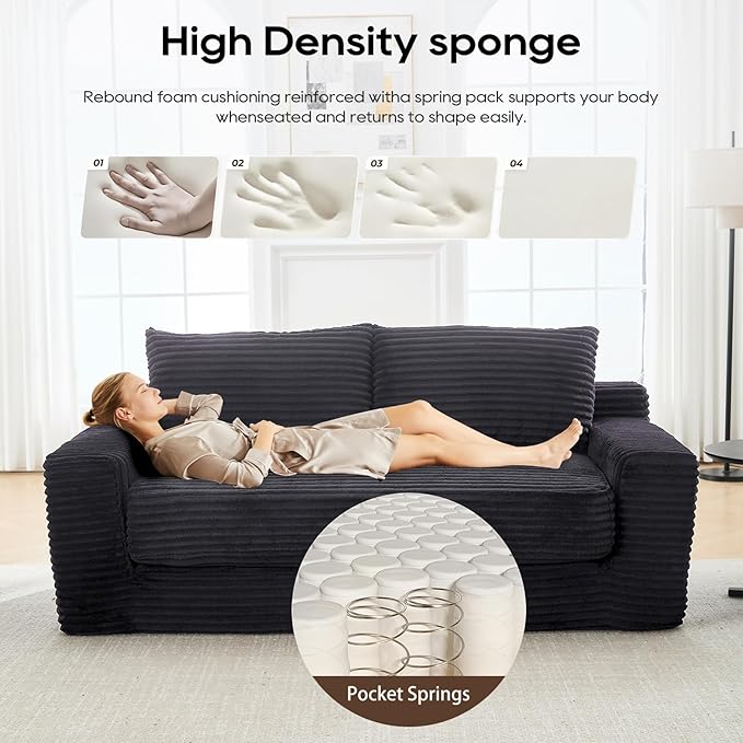 KIVENJAJA 70.87 Boneless Loveseat Sofa Modern 2-in-1 Convertible Sleeper Sofa Comfy Cloud Loveseat Couch Corduroy Small Boneless Couches for Living Room Small Space Bedroom Dark Grey