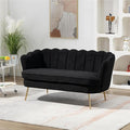 Anwick 59 Small Modern Chenille Loveseat Sofa 2-Seater Sofa with Gold Metal Legs Small Couch with Flower Shaped Back for Living Room Bedroom Office (Black)